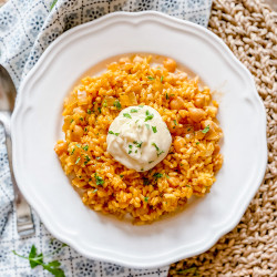 Spanish Onion Rice With Garlic Sauce