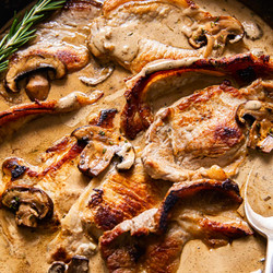 Pork Loin Steaks In Creamy Shallot And Mushrooms Sauce