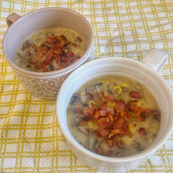 mushroom Chowder with Corn, Potato and Bacon