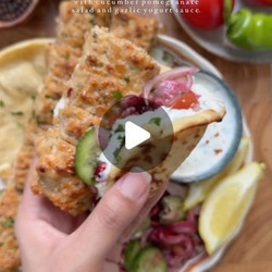 Sheet Pan Chicken Kebab With Onion, Tomato, Pomegranate Salad And Garlic Yogurt Sauce