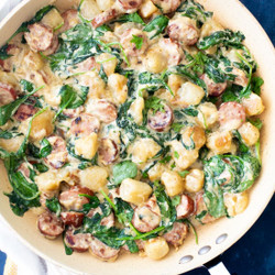 One Pan Creamy Trader Joe&apos;s Cauliflower Gnocchi &amp; Sausage Skillet