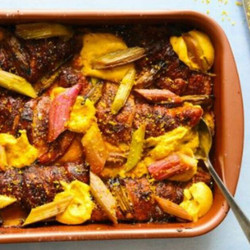 Baked Rhubarb And Custard Croissant Pudding
