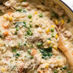 One Pot Chicken, Vegetable &amp; Parmesan Orzo (risoni)