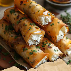 **Oven Fried Feta Rolls with Chili Honey**