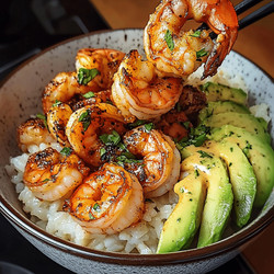 Spicy Shrimp And Avocado Rice Bowl