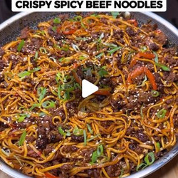 High Protein Crispy Spicy Beef Noodles