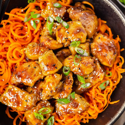 Chinese Honey Garlic Chicken Stir Fry With Carrot Noodles