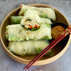 Chicken Spring Rolls With Homemade Peanut Sauce