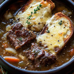 Rich and Tender French Onion Short Ribs with Gruyère Cheese Toast