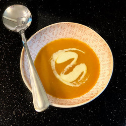 Spicy Pumpkin Soup with Green Chili Swirl