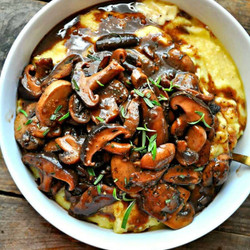 Vegan Creamy Polenta And Red Wine Mushrooms