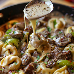 Easy Cheesesteak Tortellini In Rich Provolone Sauce