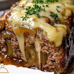 Crockpot French Onion Meatloaf with Melted Swiss Cheese