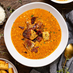 Tomato Bacon Bisque With Grilled Cheese Croutons