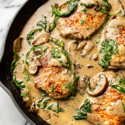 Creamy Spinach Mushroom Pork Chops