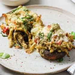 Pesto Chicken Stuffed Mushrooms