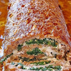 German Meatloaf Filled With Spinach And Cheese