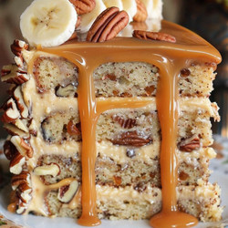 Banana Pecan Caramel Layer Cake